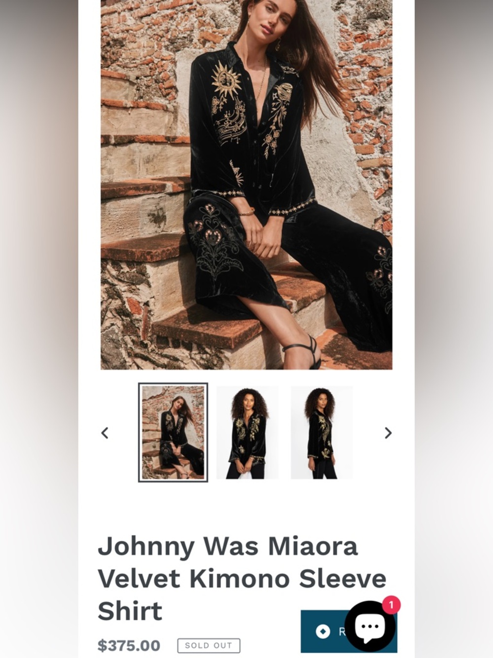 Johnny Was heavily embroidered celestial Miaora Velvet Kimono Shirt/Jacket NWT - Picture 15 of 16